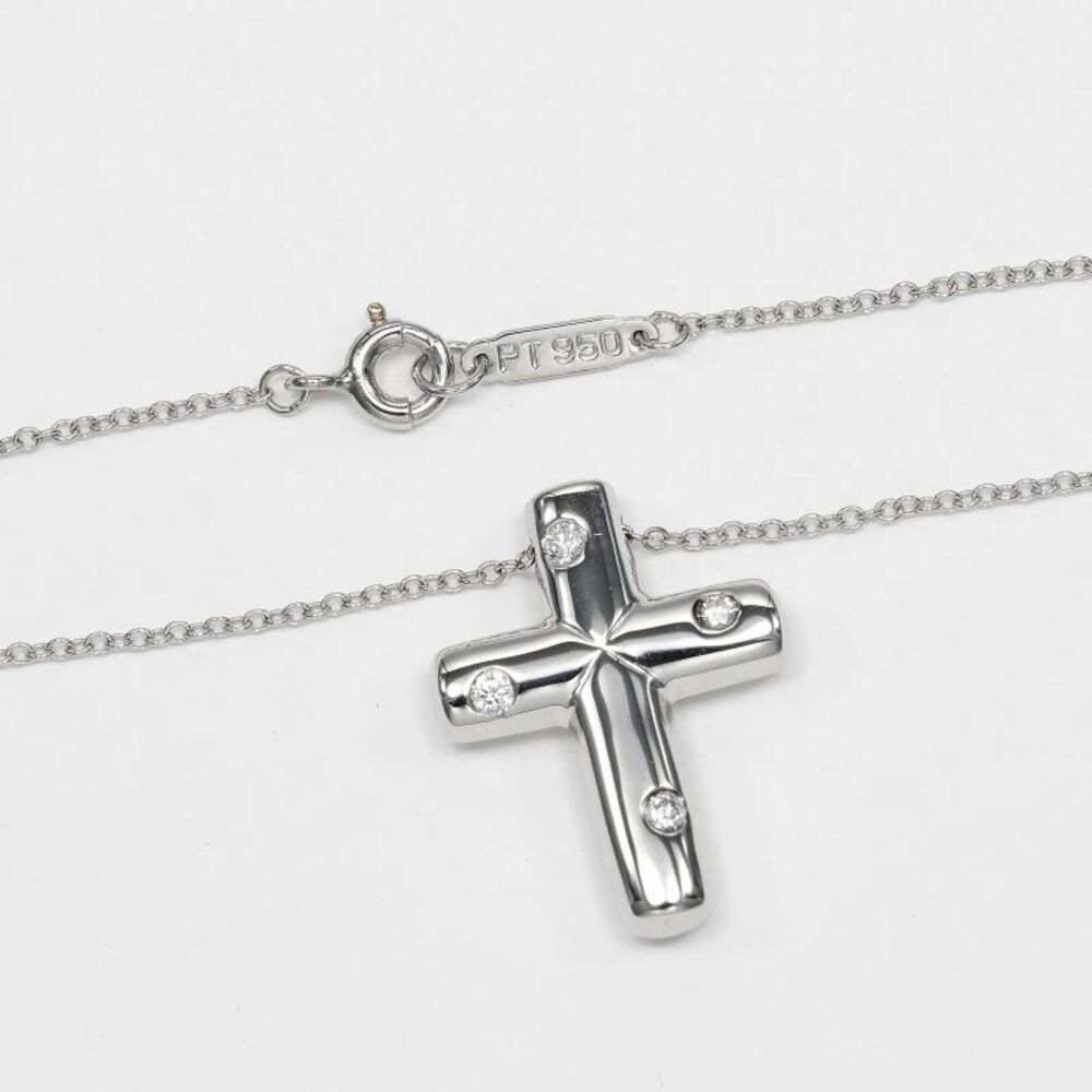 Tiffany & Co. Cross Pendant Platinum And Diamonds Silver Platinum Necklace - Picture 4 of 8